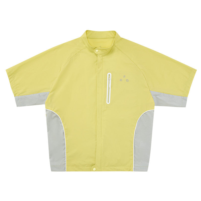 FPA Cool-Touch Quick-Dry Sports Short-Sleeve Shirt – American-Style Outdoor Color-Block Summer Streetwear Zip-Up Shirt Jacket