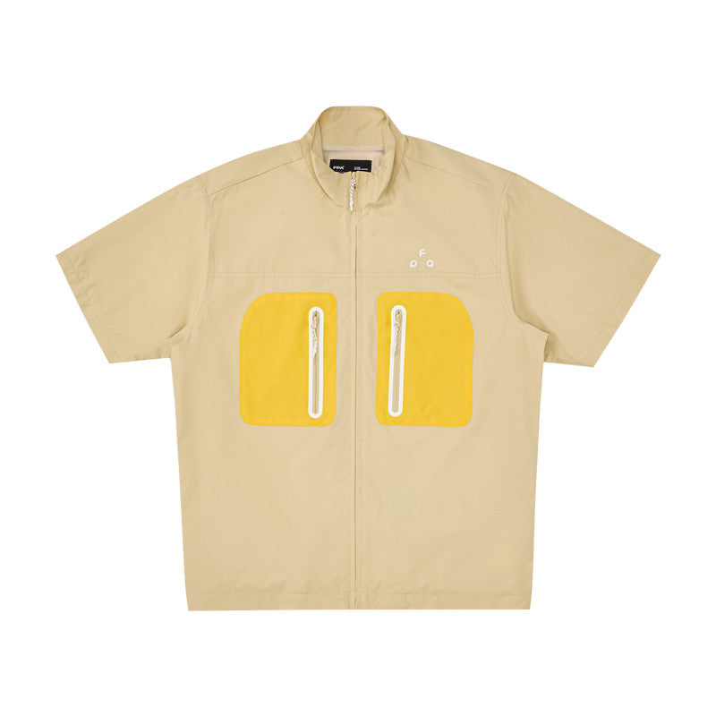 FPA Teflon Three-Proof Cycling Short-Sleeve Shirt - Chinese Streetwear Summer American-Style Couple Lapel Black Half-Sleeve Shirt