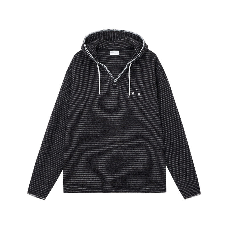 FPA Henry Collar Stripe Hoodie Spring Retro Casual V-Neck Unisex Couple Sweatshirt for Men