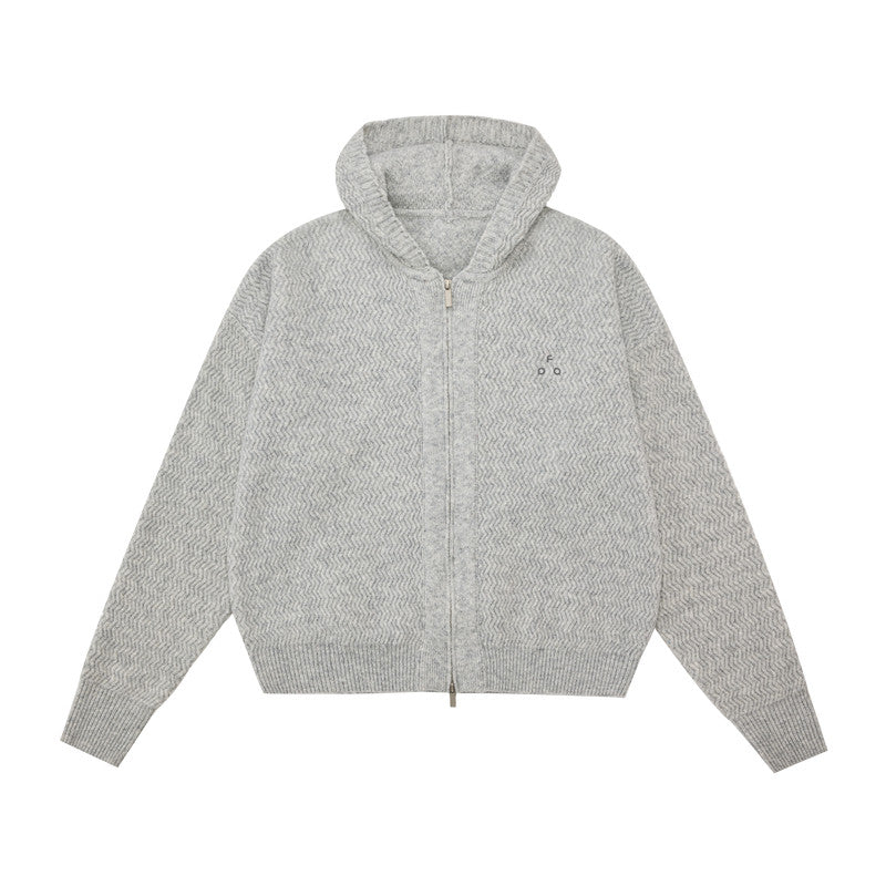 FPA Contrast Logo Hooded Cardigan Sweater – Casual Retro Unisex Knit Jacket for Couples, Spring/Fall
