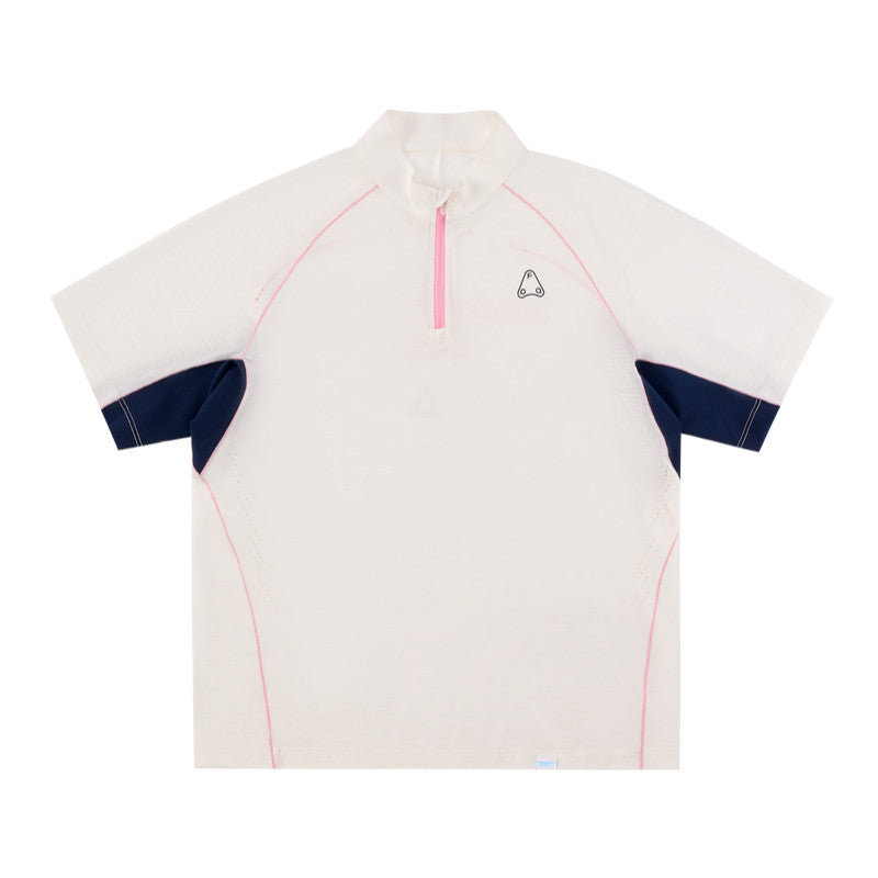 FPA COOLMAX Wool Panel Short Sleeve Outdoor Sports Quick-Dry Half-Zip Couples Cycling T-Shirt