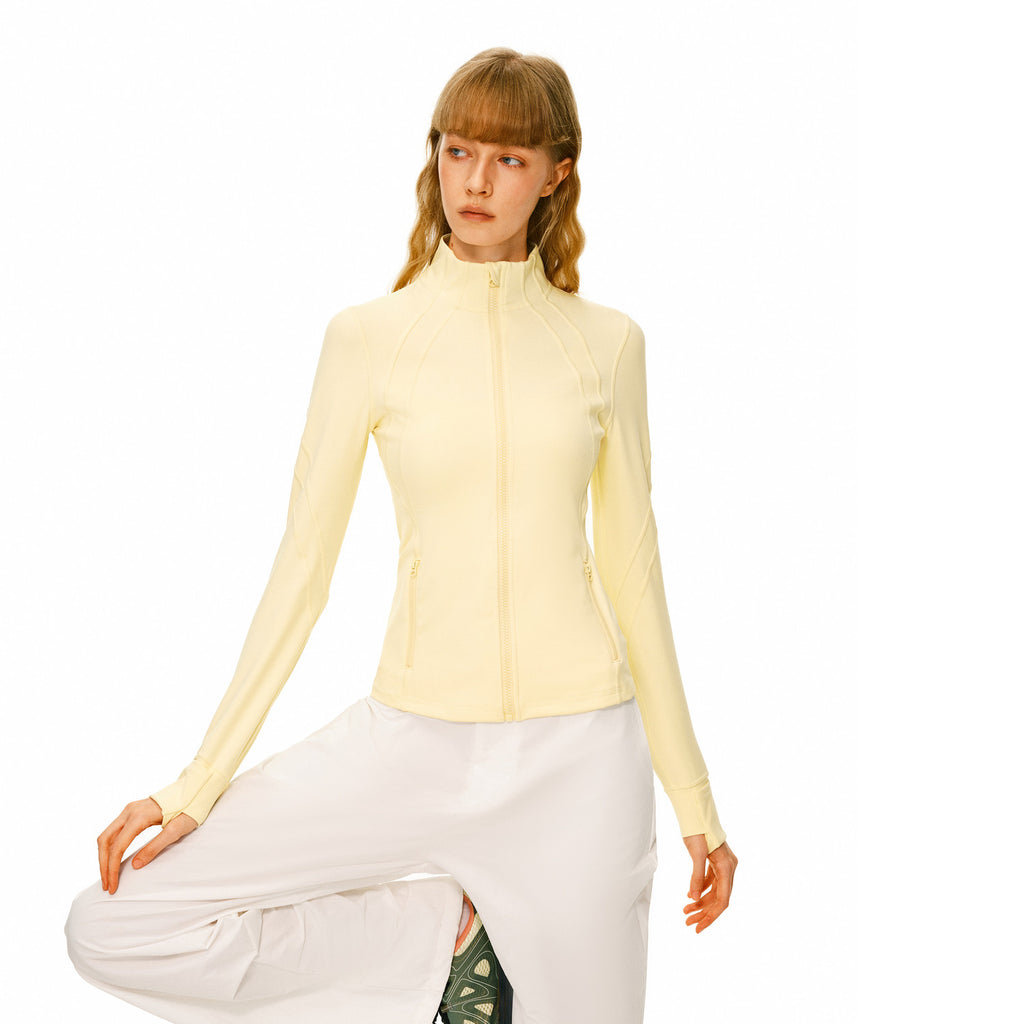 FPA High-Stretch Skin-Friendly Stand Collar Running Jacket for Women, Spring/Fall Casual Outdoor Sports Slim Fit Long Sleeve Coat