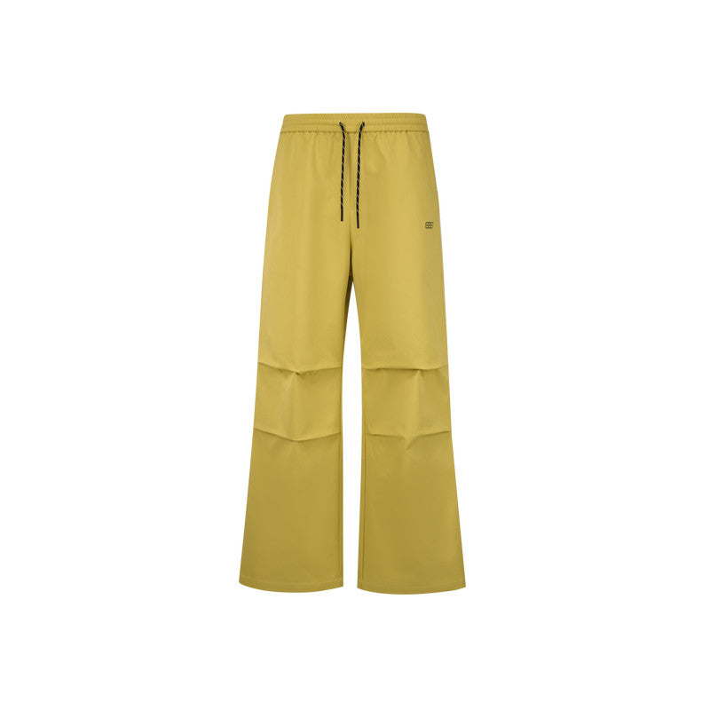 FPA Water-Repellent Straight-Leg Printed Parachute Pants, Chinese Streetwear Outdoor Drawstring Loose Black Long Casual Pants