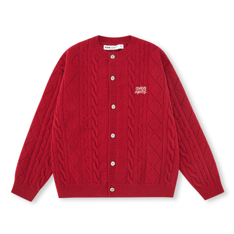 FPA Cable Knit Round Neck Cardigan Sweater – Spring Trendy Unisex Loose Fit Casual Knit Top for Couples