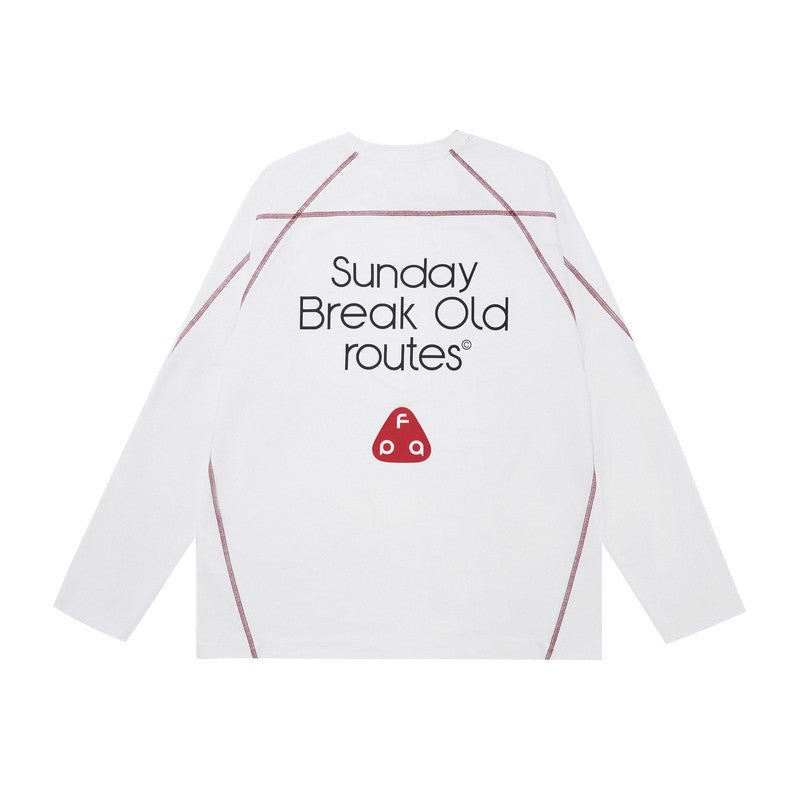 FPA Contrast Stitch Sports Slogan Logo Long Sleeve T-Shirt for Men - Autumn Round Neck Quick-Dry American Style Printed Tee