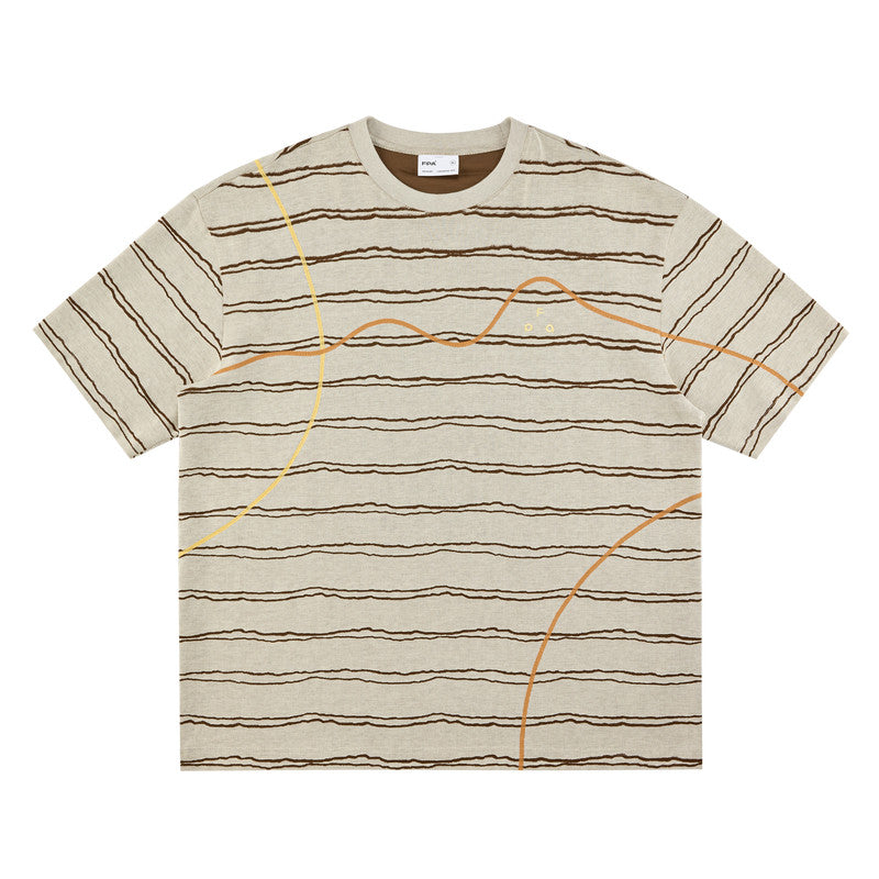 FPA Two-Tone Burnout Stripe Short Sleeve T-Shirt 2026 New Summer Round Neck Casual Contrast Color Couple T-Shirt for Men