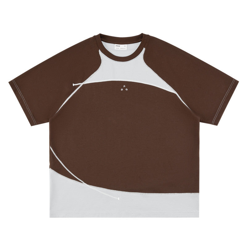 FPA Patchwork Contrast Texture Casual Short-Sleeve T-Shirt, Basic Logo Couple Style, Crew Neck, Summer Short Sleeve Men