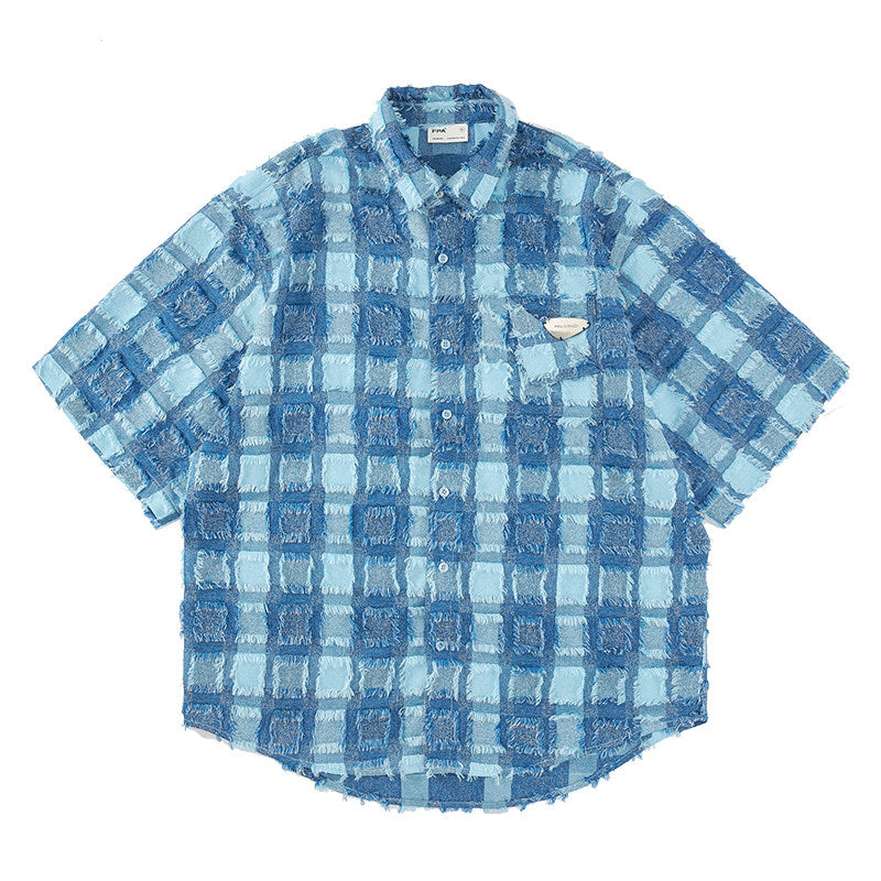 FPA Fringe Plaid Short-Sleeve Shirt – Summer Streetwear Unisex Loose Half-Sleeve Shirt