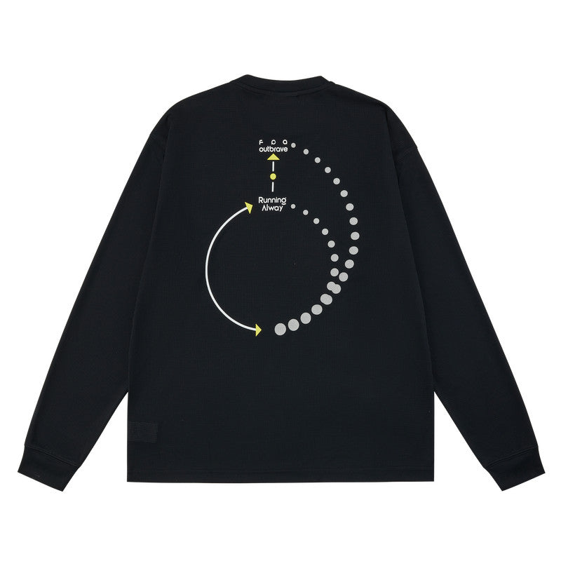 FPA Moisture-Wicking Long-Sleeve Sports Tee for Spring Outdoor Breathable Crew Neck Printed Casual Black White T-Shirt