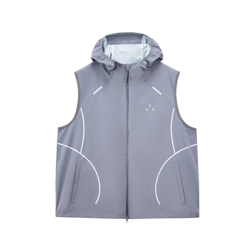 FPA Waterproof Breathable Abrasion-Resistant Light Arc Hooded Vest, Outdoor Sports Reflective Strip Summer Outerwear Sleeveless Jacket for Men