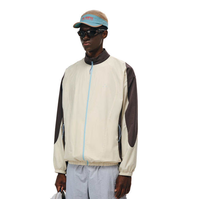 FPA Color-Block Sports Jacket Spring/Autumn Chinese Streetwear Retro Patchwork Couple Stand Collar Thin Loose Casual Outerwear