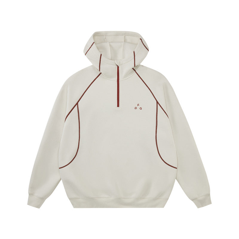 FPA Thermal Hooded Half-Zip Sweatshirt with Contrast Color - Chinese Streetwear Loose Fit Heavyweight Couple Hoodie