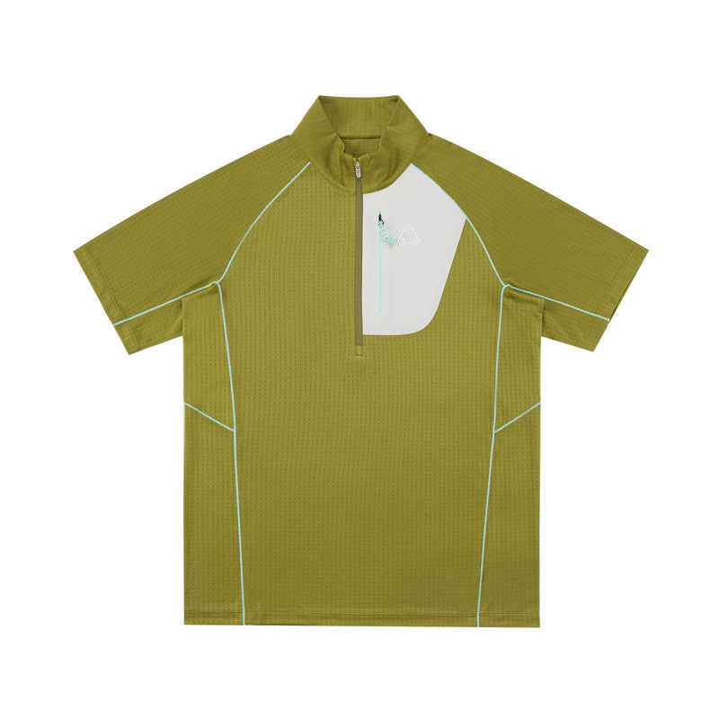 FPA Stand Collar Quick-Dry Contrast Stitching Short Sleeve Summer Half-Zip Outdoor Sports Casual Couple Cycling T-Shirt