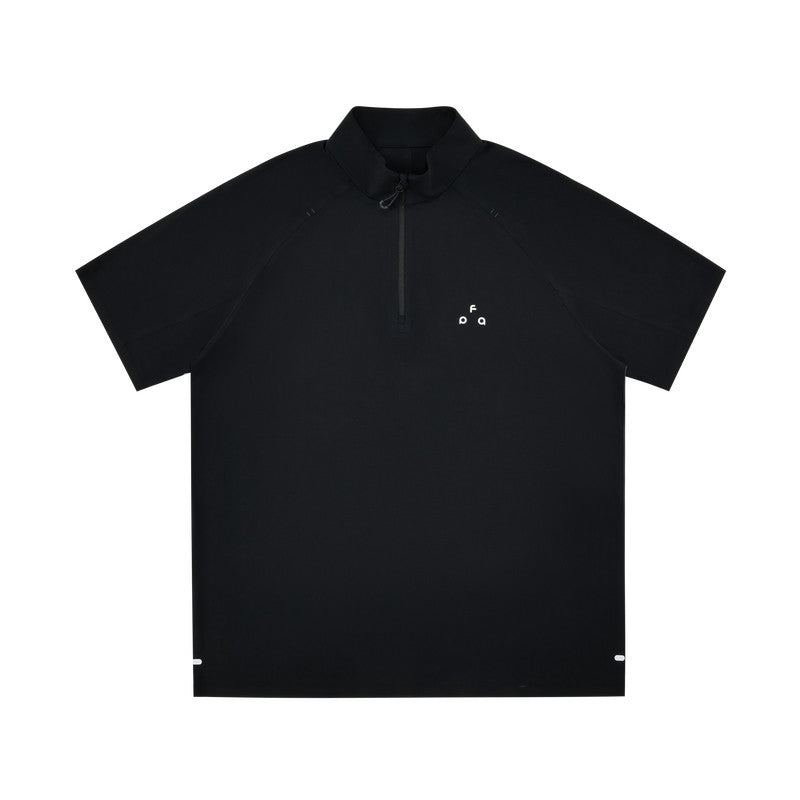 FPA Cooling Quick-Dry Breathable Contrast Tape Half-Zip Sports Short Sleeve T-Shirt for Men, Summer Casual Half High Collar