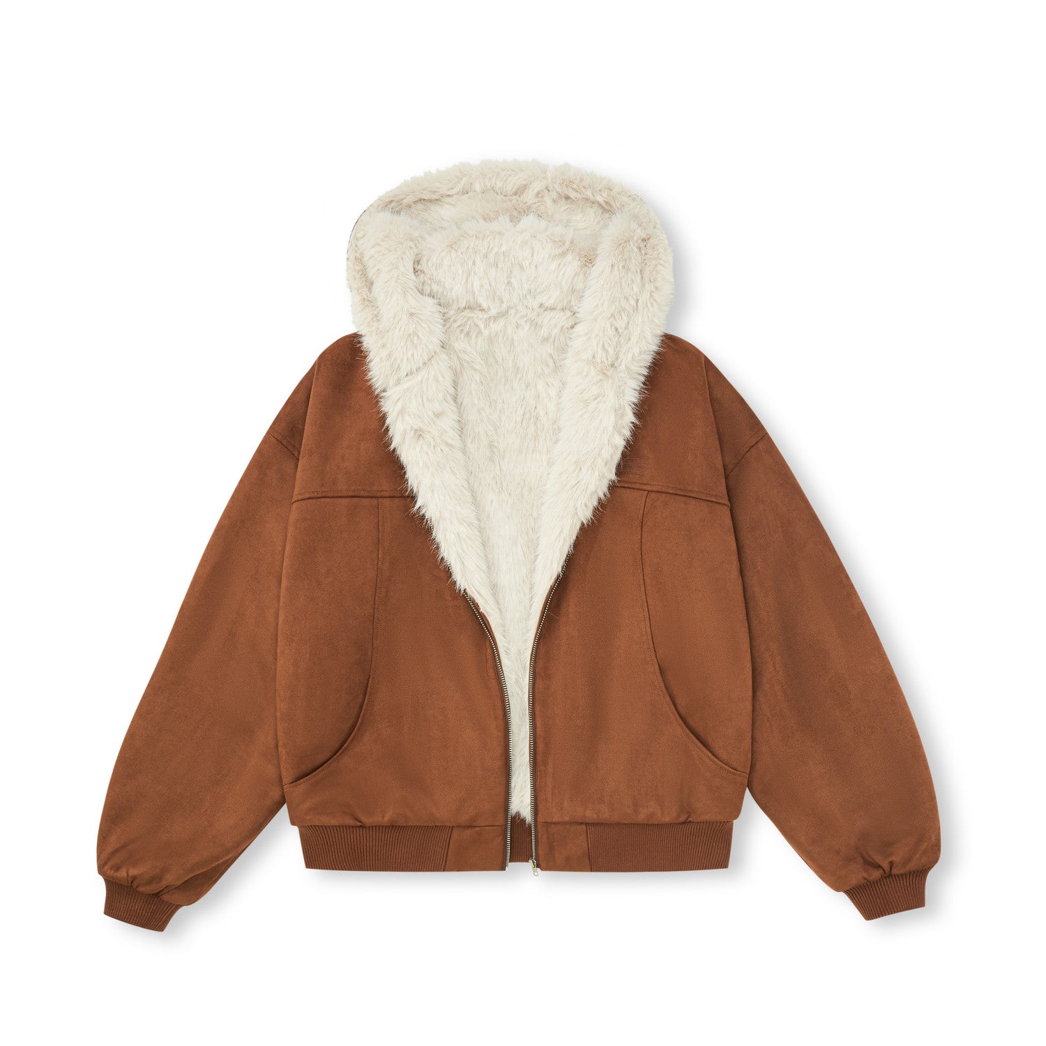 FPA Suede Quilted Cotton Jacket with Faux Fur Collar – Winter Thickened American Style Black Jacket Coat