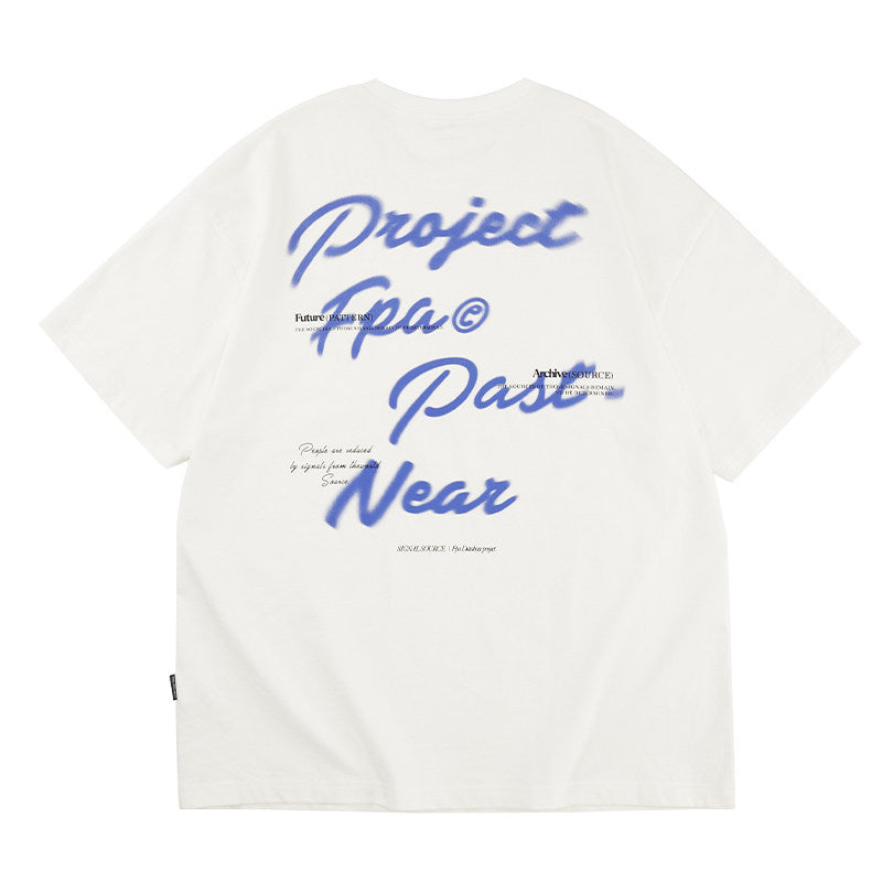 FPA Blur Font Graphic Short-Sleeve T-Shirt - Streetwear, Round Neck, Loose Fit, Summer, Unisex, Men
