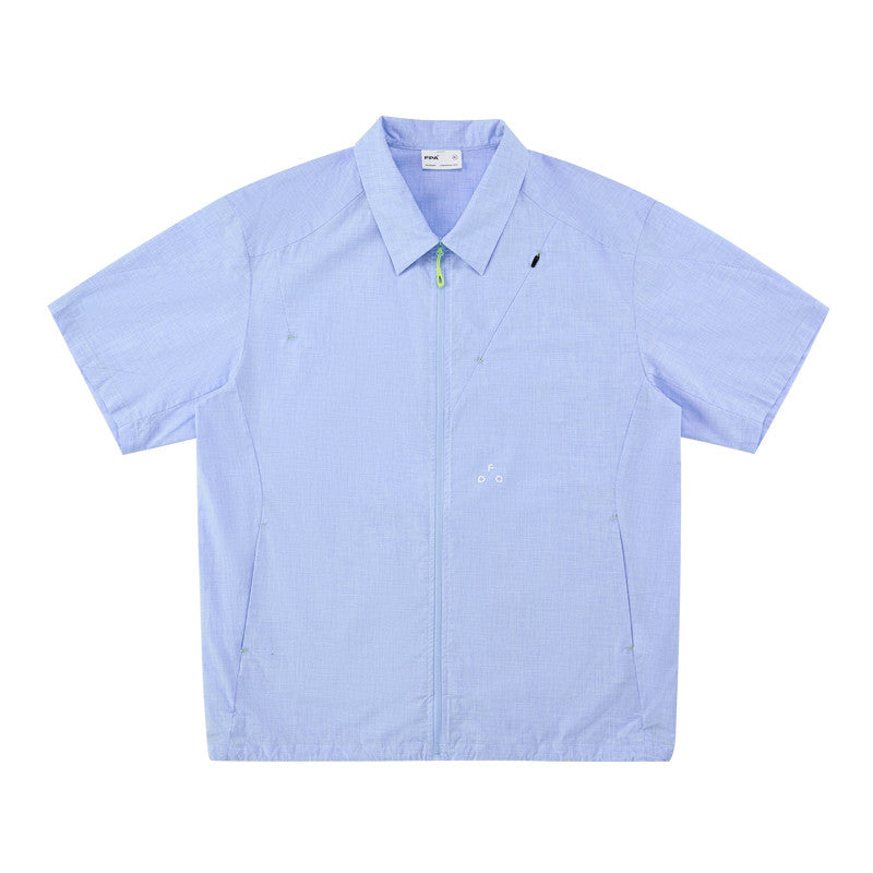 FPA Fine Gingham High-Density Short-Sleeve Shirt 2026 New Summer Casual Spread Collar Set Zipper Shirt