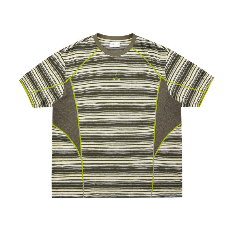 FPA Mesh Panel Stripe Short Sleeve Summer Round Neck Contrast Color Couple Casual Outdoor Sports Breathable T-Shirt