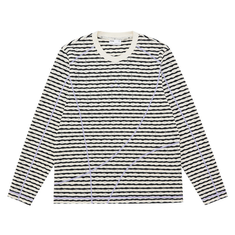 FPA Color-Block Striped Long-Sleeve Tee with Distressed Details - 2026 New Spring/Autumn Round Neck Chinese Streetwear Style