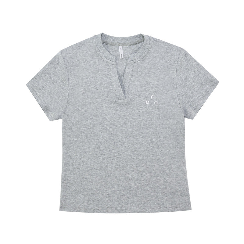 FPA Xinjiang Combed Cotton Basic Short Sleeve Women's Summer Athletic Quick-Dry V-Neck Logo Cropped Slim-Fit Casual T-Shirt