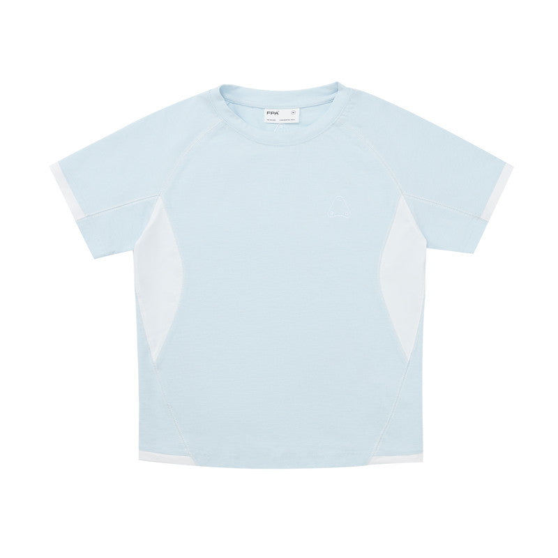 FPA Hasu Sports Panel Short Sleeve T-Shirt - Chinese Streetwear Summer Round Neck Slim Fit Retro Casual Contrast Color Tee for Women