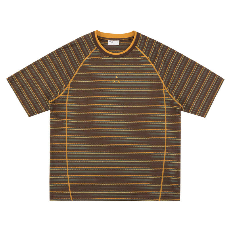 FPA Double-Layer Collar Contrast Stripe Short Sleeve T-Shirt, Retro Sporty Unisex Casual Summer Tee