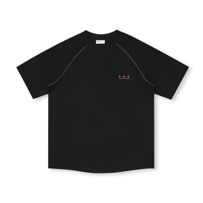 FPA Contrast Stitch Raglan Logo T-Shirt – Chinese Streetwear Summer Loose Round Neck Heavyweight Couple Casual Short Sleeve