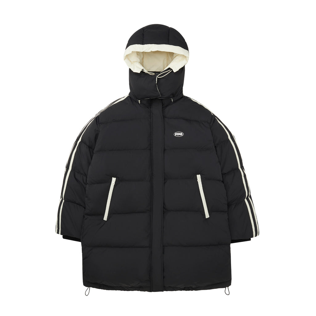 FPA Color-Block Hooded Mid-Length Down Jacket, Chinese Streetwear Brand, Loose Unisex Winter Thick Down Coat for Men