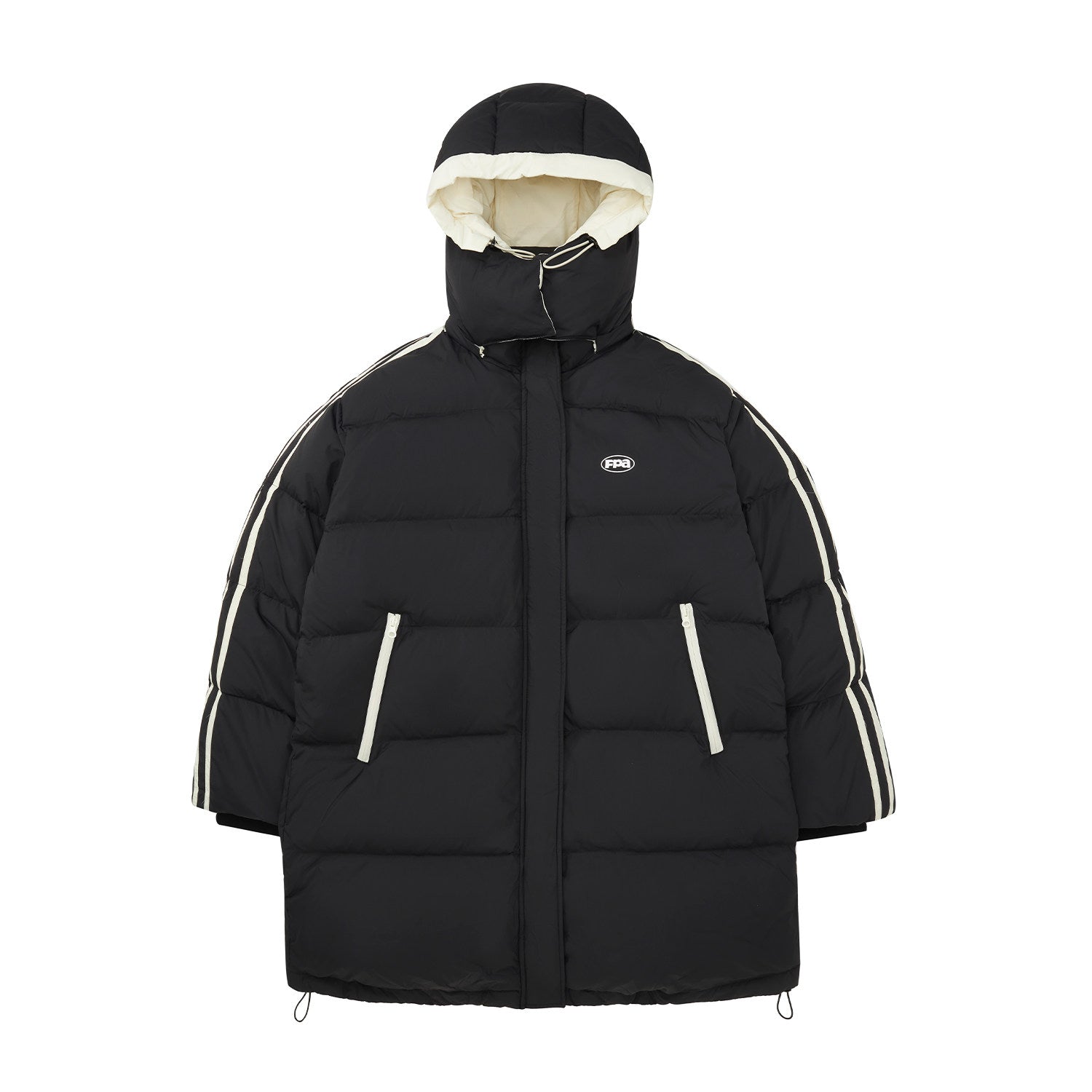 FPA Color-Block Hooded Mid-Length Down Jacket, Chinese Streetwear Brand, Loose Unisex Winter Thick Down Coat for Men