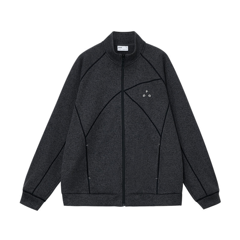 FPA Melange Fleece Deconstructed Zip-Up Jacket - Spring/Fall Sports Stand Collar Chinese Streetwear Unisex Casual Coat