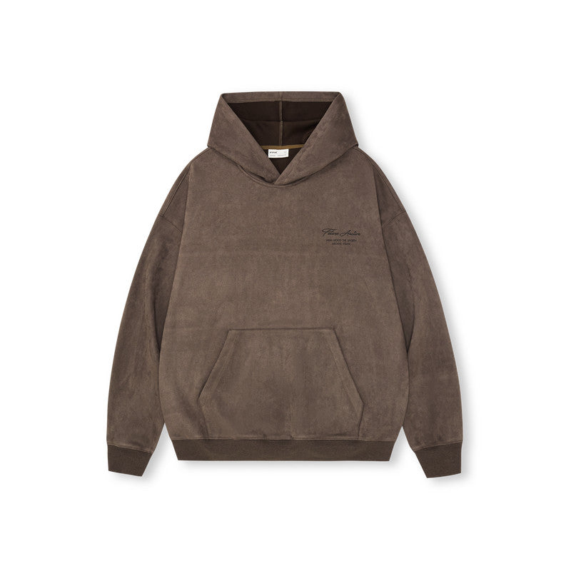 FPA Printed & Embroidered Suede Hoodie – Streetwear Unisex Heavyweight Pullover for Fall, Couple Style