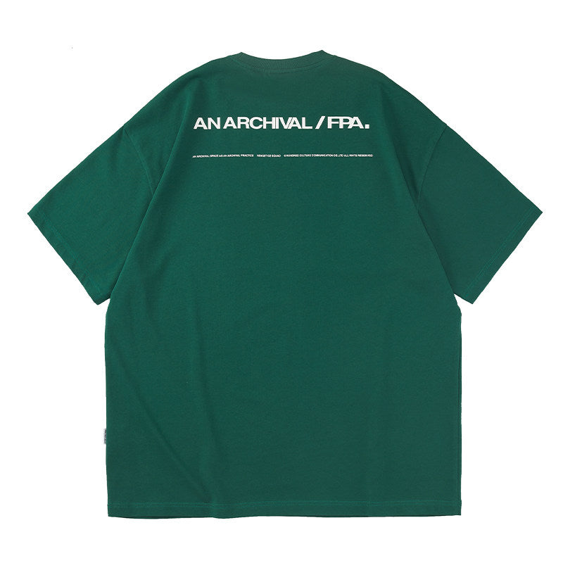 FPA Archive Basic Coffee Short Sleeve T-Shirt for Men - Chinese Streetwear, Summer Loose Fit, American Style, Minimalist, Versatile