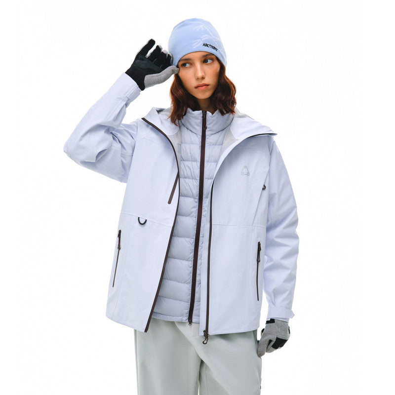 FPA 3-in-1 Down Liner Color-Block Windbreaker, Windproof and Warm Couple Winter Down Jacket Coat for Women