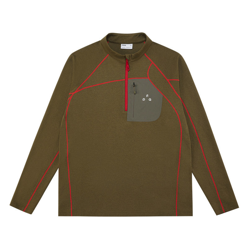 FPA Half-Zip Pocket Long Sleeve Outdoor Sports Spring Stitching Casual Unisex T-Shirt