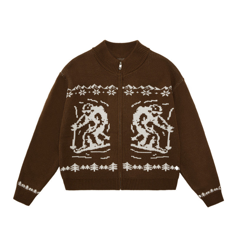 FPA Fair Isle Ski Pattern Zip-Up Sweater Vintage Casual Sports Couple High-End Autumn Knit Cardigan