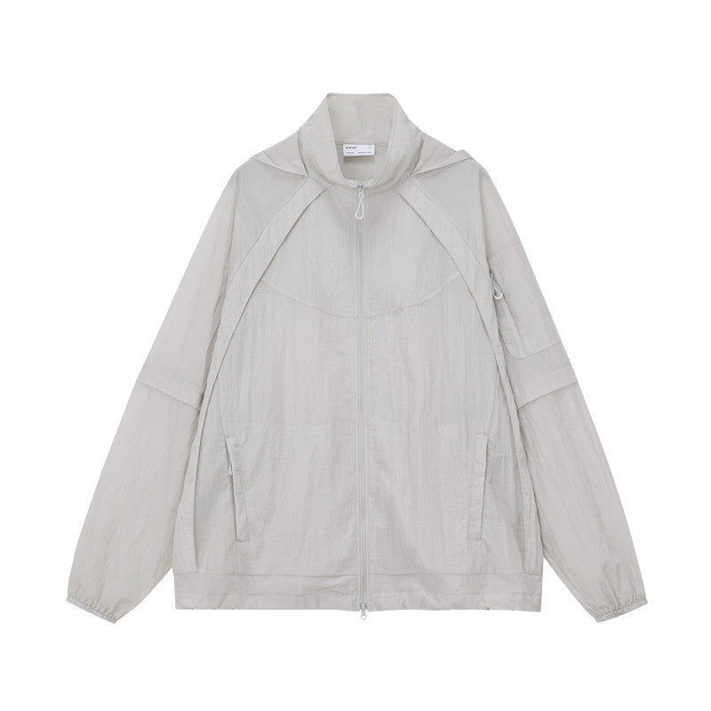 FPA Water-Repellent Textured Crinkle Hooded Multi-Zip Sun Protection Jacket - Summer Outdoor Lightweight UV Jacket