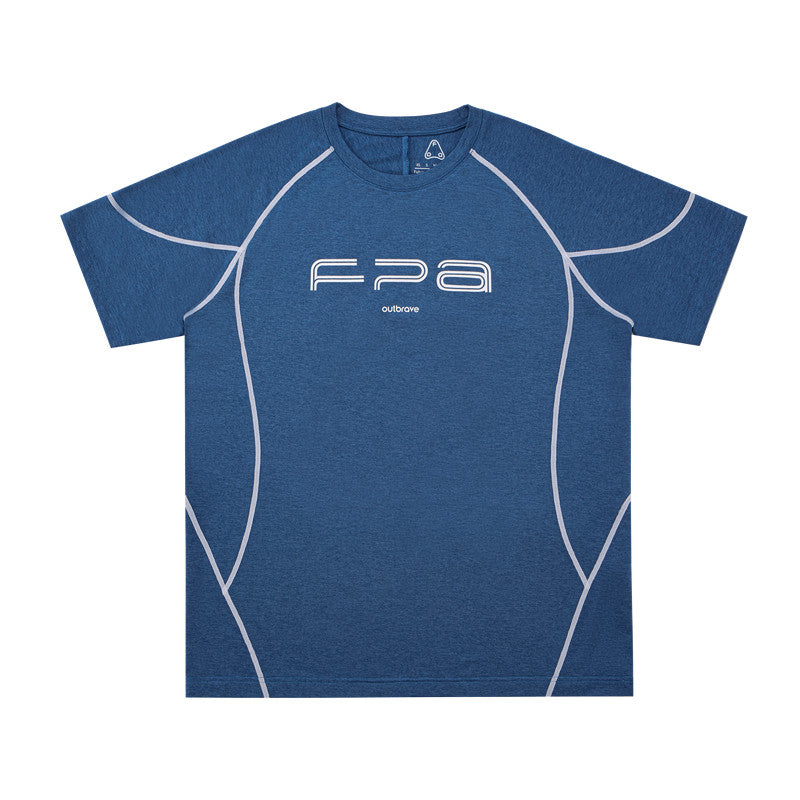 FPA Contrast Stitch Slogan Print T-Shirt for Outdoor Sports, Fitness, Running, Round Neck, Regular Fit, Couple Tee for Men