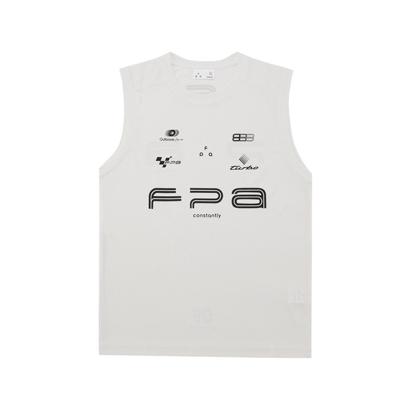 FPA Racing Sports Logo Tank Top - Summer Quick-Dry Round Neck Outdoor Fitness White Black Sleeveless T-Shirt