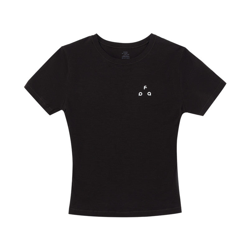 FPA7A Antibacterial Logo Stretch Crew Neck T-Shirt for Outdoor Sports, Slim Fit, Basic Layering, Short Sleeve for Women
