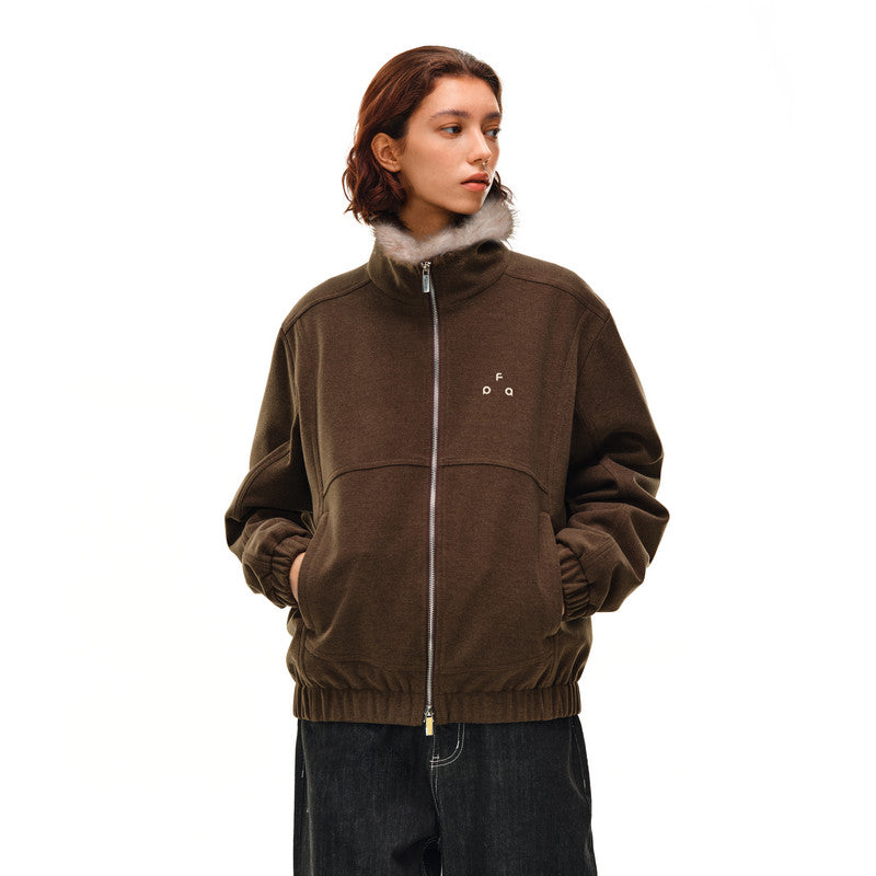 FPA Wool Collar Zipper Quilted Down Jacket Winter Thick Warm Retro Down Coat