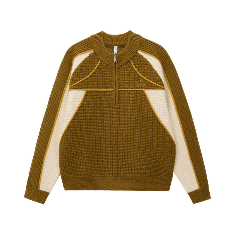 FPA Half-Zip Sports Outdoor Color-Block Knit Sweater – Retro Unisex Pullover for Spring/Autumn