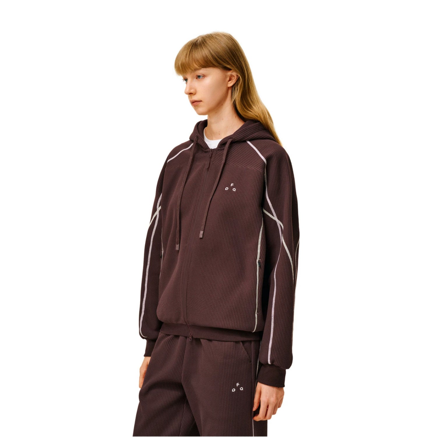 FPA Waffle Fleece Color-Block Women's Hooded Sweatshirt Spring/Fall Zip-Up Cardigan Casual Set Hoodie