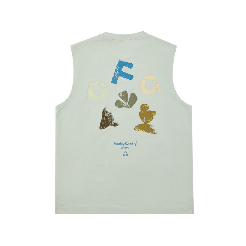 FPA Quick-Dry Breathable Outdoor Sports Contrast Color Vest - Summer Couple Round Neck Casual Printed Sleeveless T-Shirt