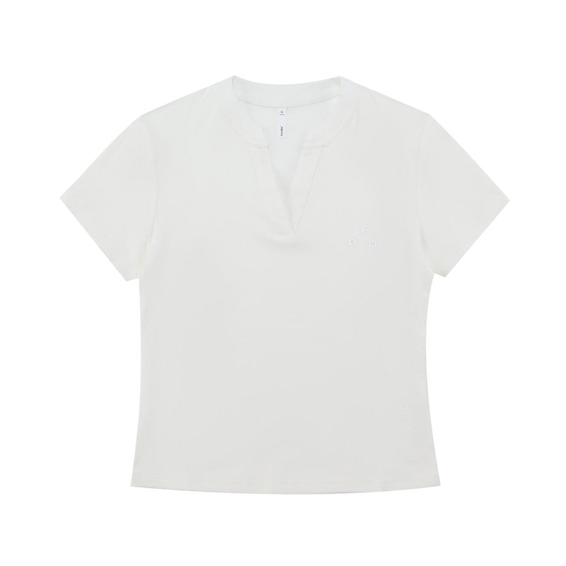 FPA Xinjiang Combed Cotton Basic Short Sleeve Women's Summer Athletic Quick-Dry V-Neck Logo Cropped Slim-Fit Casual T-Shirt