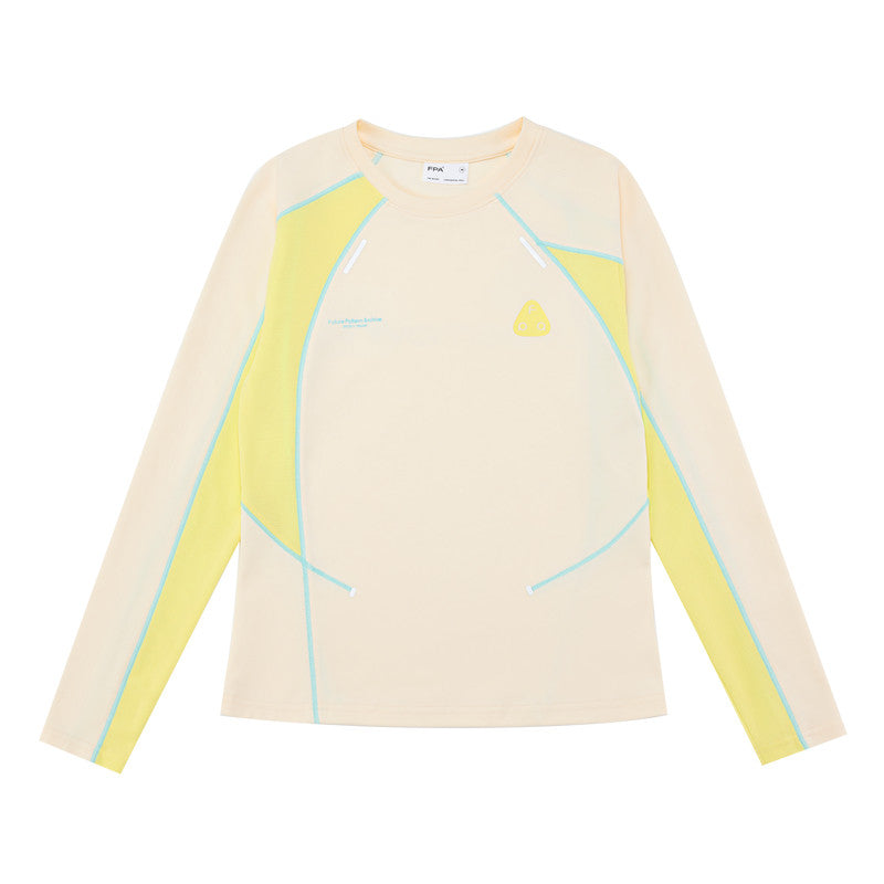 FPA Women's Long-Sleeve Color-Block Tee, Spring High-Design Slim-Fit Casual Crew Neck Top