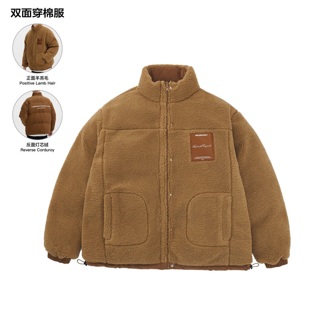 FPA Reversible Sherpa-Lined Corduroy Cotton Jacket Winter Thick Warm Chinese Streetwear Couple Style Cotton Coat for Men