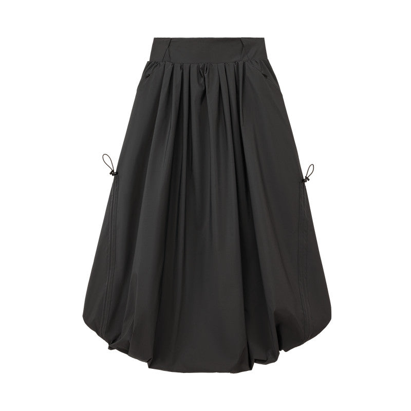 FPA Waterproof Breathable Casual Puffy Bubble Skirt 2026 New Loose Wide Waistband Black Skirt for Women