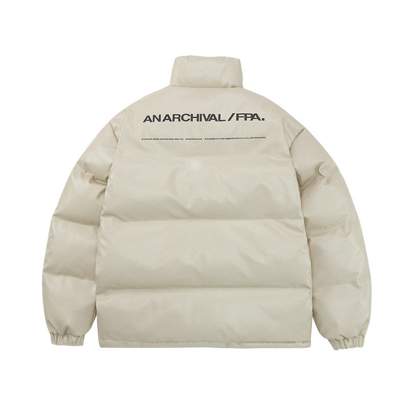 FPA Winter Couple PU Leather Cotton Jacket - Chinese Street Style Thick White Puffer Coat for Men