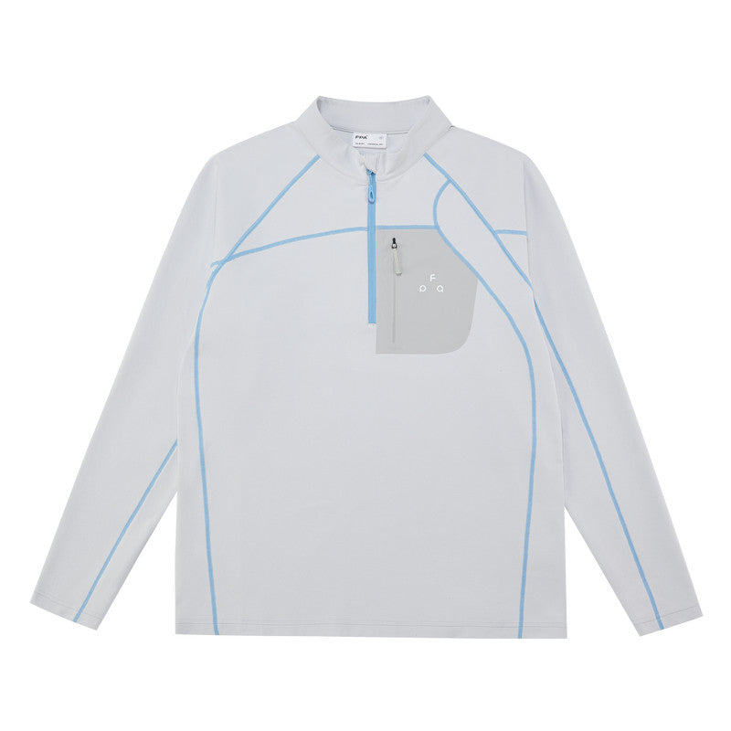 FPA Half-Zip Pocket Long Sleeve Outdoor Sports Spring Stitching Casual Unisex T-Shirt