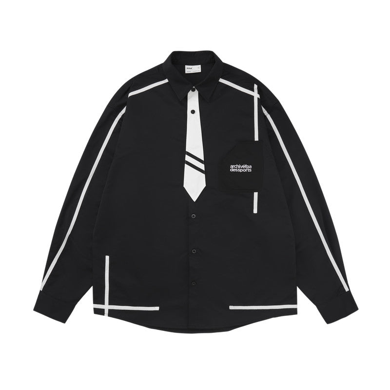 FPA Webbing Patch Fake Tie Long-Sleeve Shirt 2023 New Spring/Autumn Chinese Streetwear Loose-Fit Men's Shirt